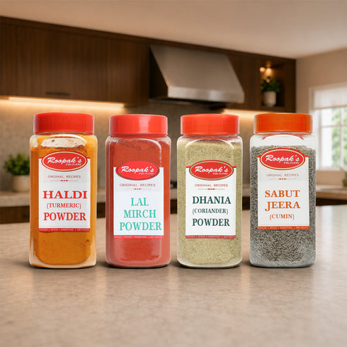 Daily Kitchen Essentials Combo(Haldi (Turmeric) Powder + Lal Mirch Powder + Dhania (Coriander) Powder + Sabut Jeera (Cumin))