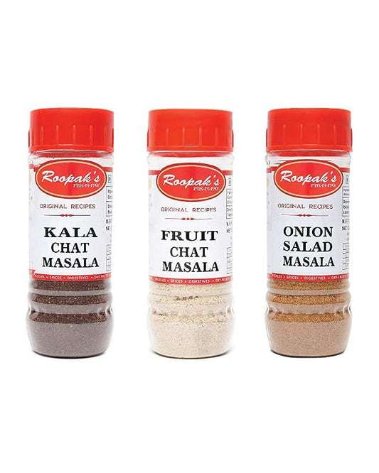 Combo Pack Of Kala Chat Masala + Fruit Chat Masala + Onion Salad Masala (Pack Of 3, 100gm each)